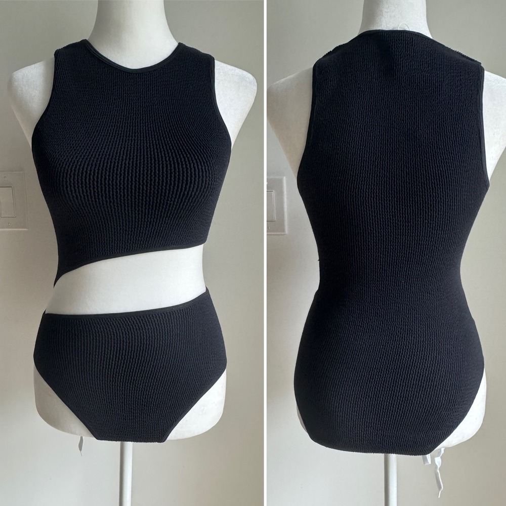 Zara Black Textured Popcorn Knit Side Cutout Bodysuit M-L NEW
